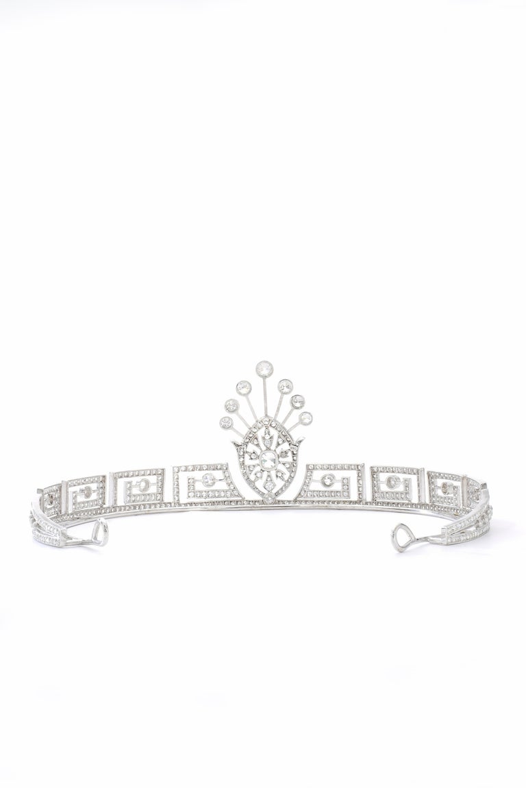 Diamond Art Deco Style Greek Key Diamond Platinum Tiara For Sale 3
