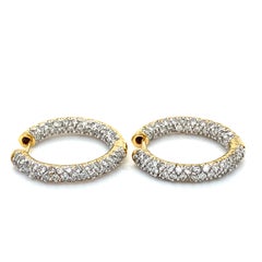 Diamond art deco hoops huggies earrings 18k yellow gold