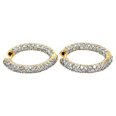 Diamond art deco hoops huggies earrings 18k yellow gold