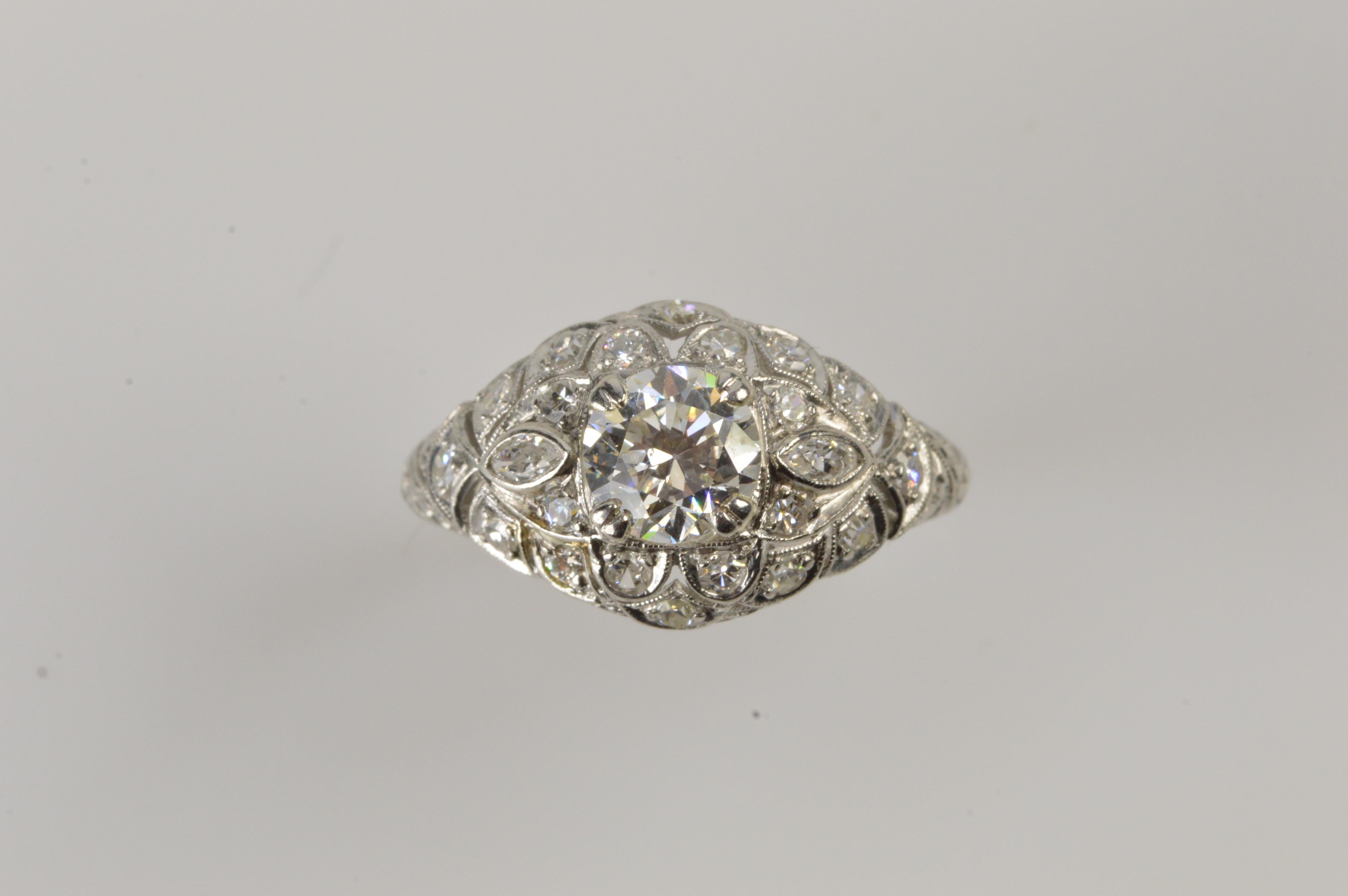 Women's Diamond Art Deco Platinum Engagement Ring For Sale