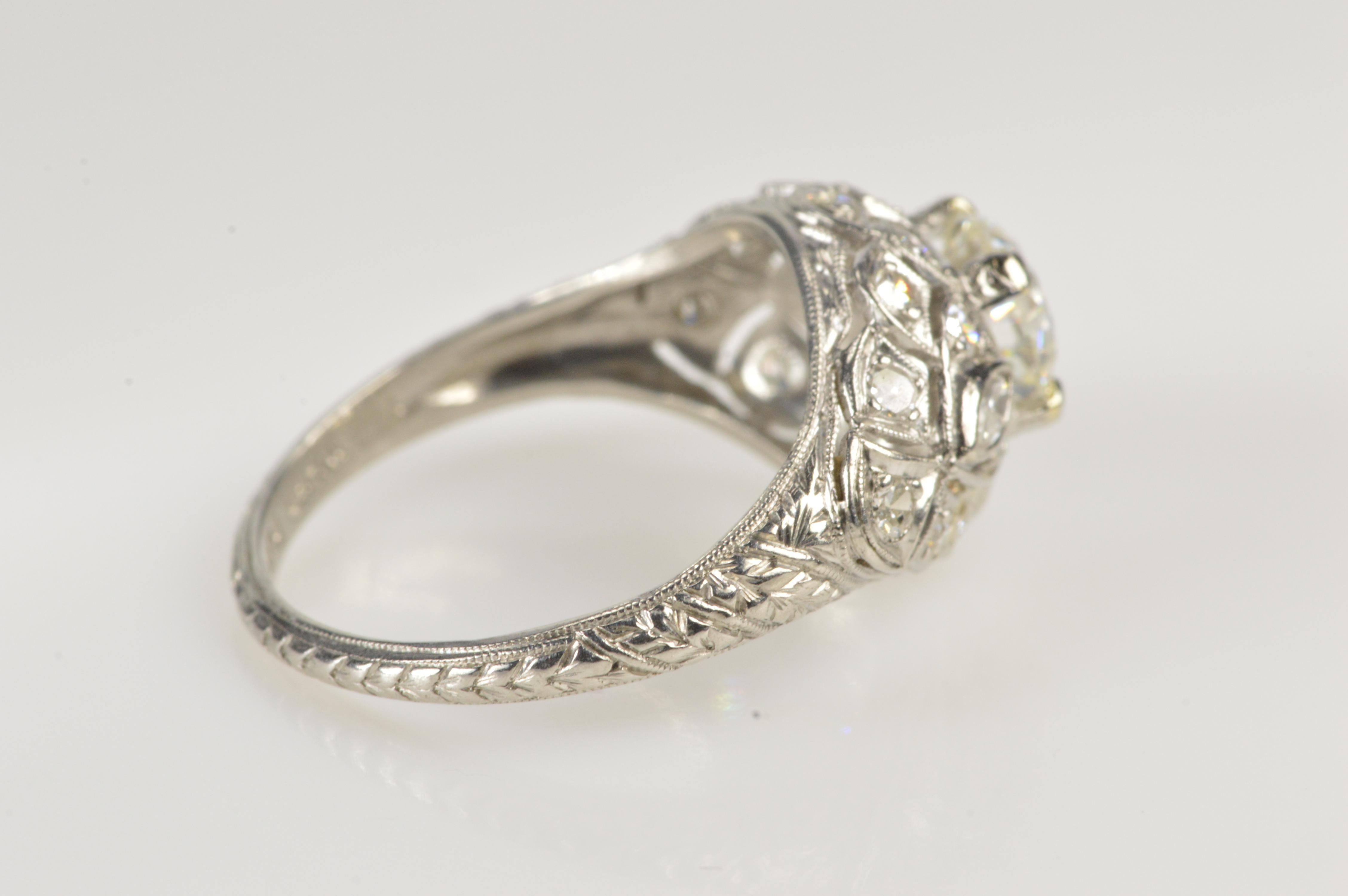 Diamond Art Deco Platinum Engagement Ring For Sale 1