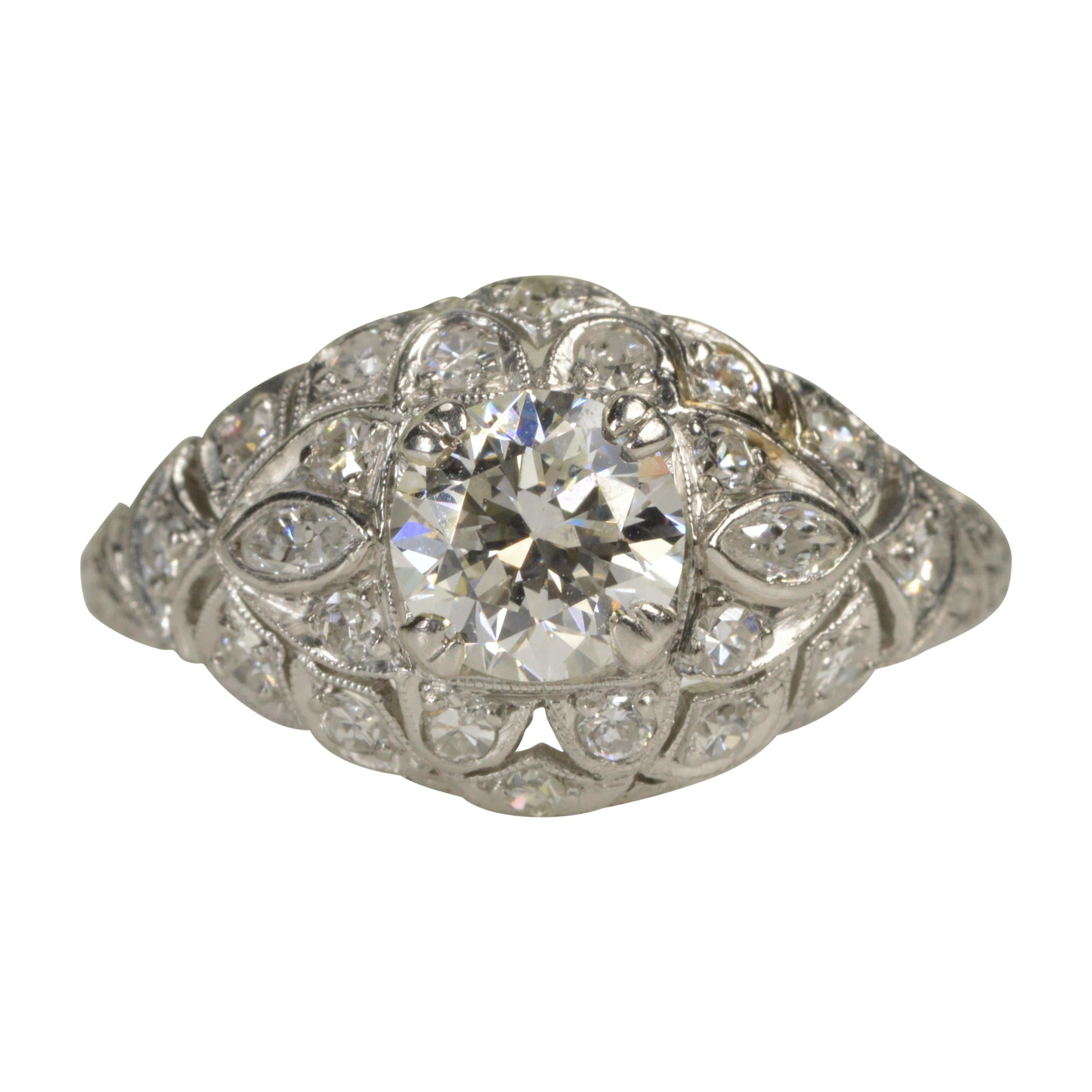 Diamond Art Deco Platinum Engagement Ring For Sale