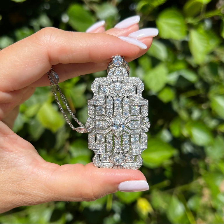 Diamond Art Deco Platinum GIA Pendant and Chain Necklace Estate Fine