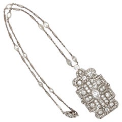 Diamond Art Deco Platinum GIA Pendant and Chain Necklace Estate Fine Jewelry