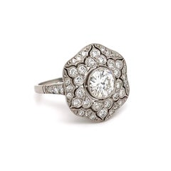 Diamond Art Deco Revival Filigree Platinum Cocktail Ring Estate Fine Jewelry