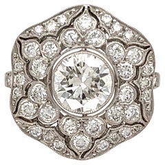 Diamond Art Deco Revival Filigree Platinum Cocktail Ring Estate Fine Jewelry