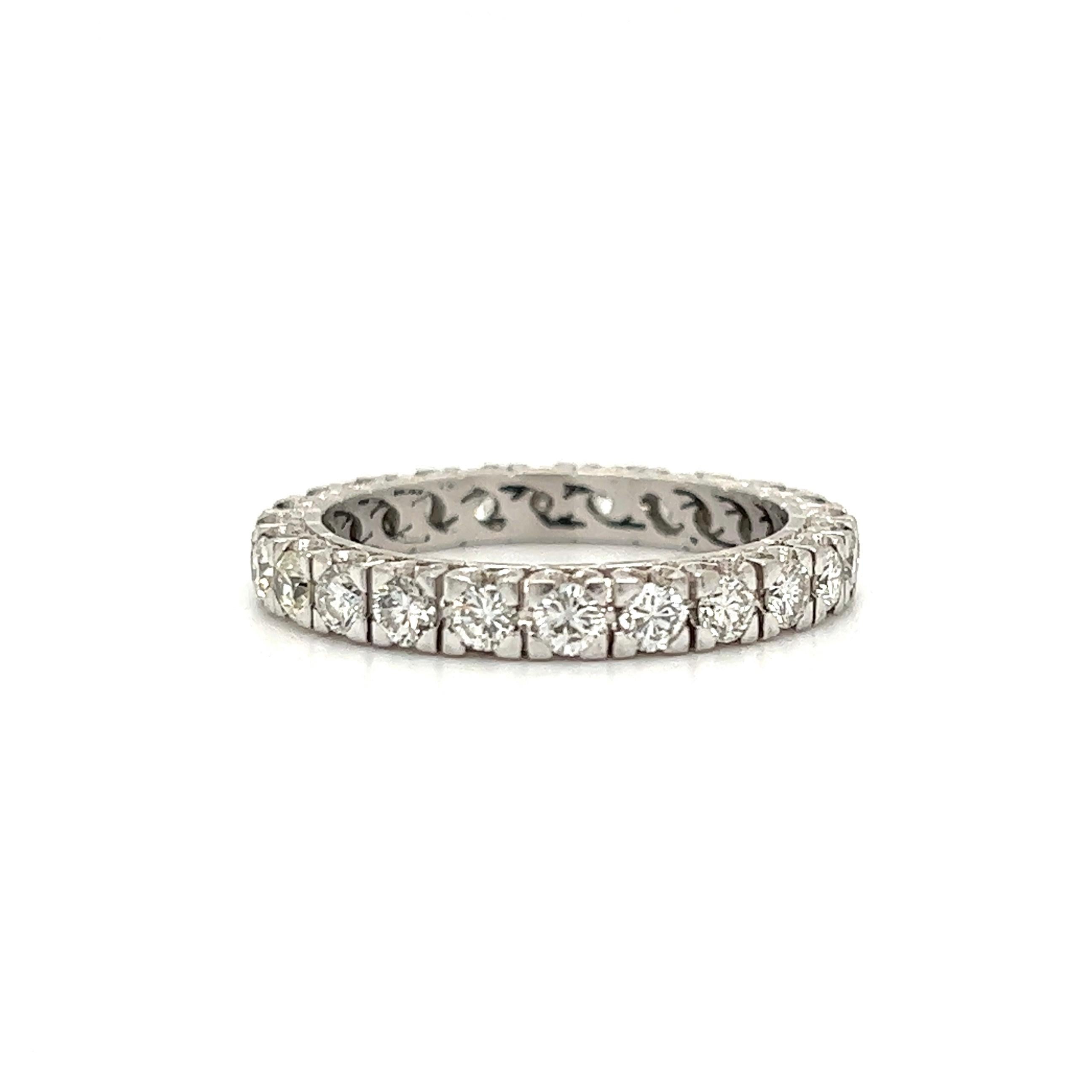 Simply Beautiful! Finely detailed Diamond White Gold Eternity Band Ring. Securely Hand set with 24 Round Brilliant-Cut Diamonds, weighing approx. 2.00tcw. Hand crafted 18K White Gold mounting. Ideal worn alone or as an alternative Engagement ring or
