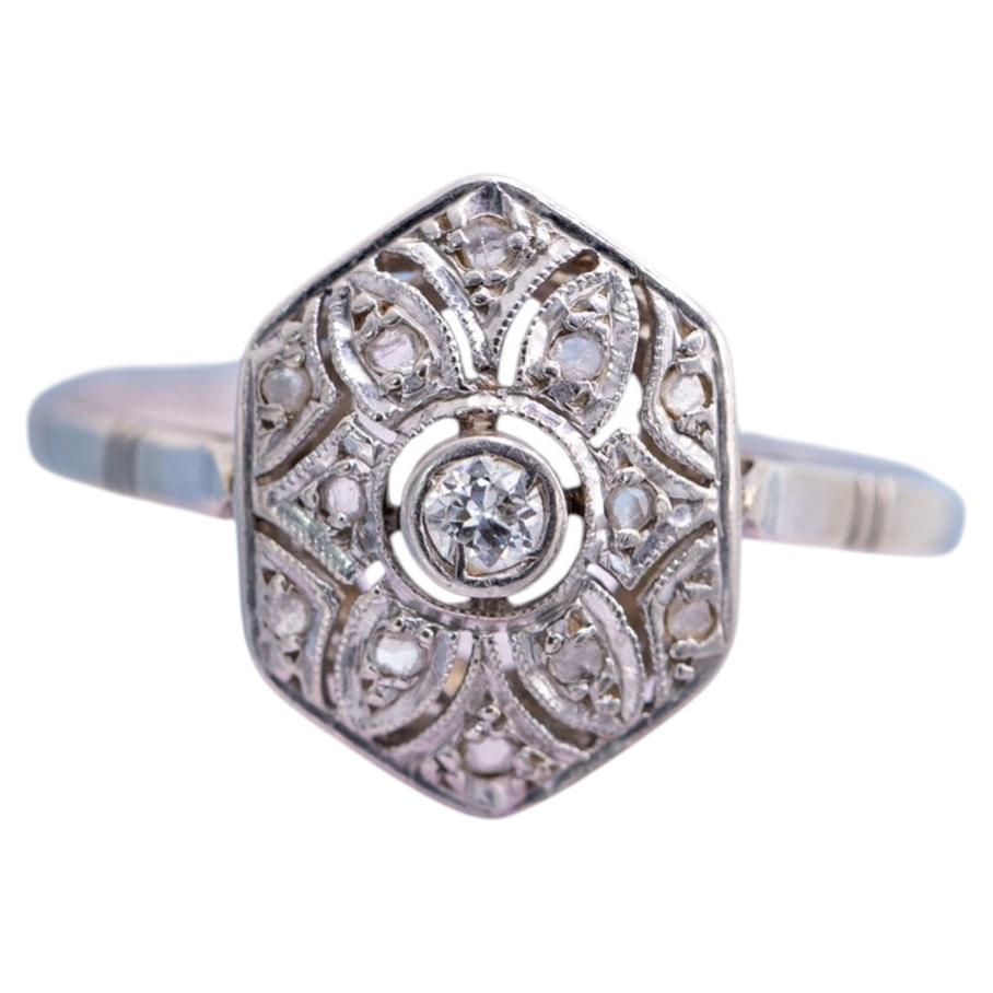 Diamantring Art Deco - Ring aus 18 Karat massivem Gold - Verlobungsring aus den 1920er Jahren