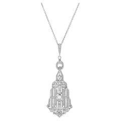 Diamond Art Deco Style 14K White Gold Chandelier Motif Pendant Necklace