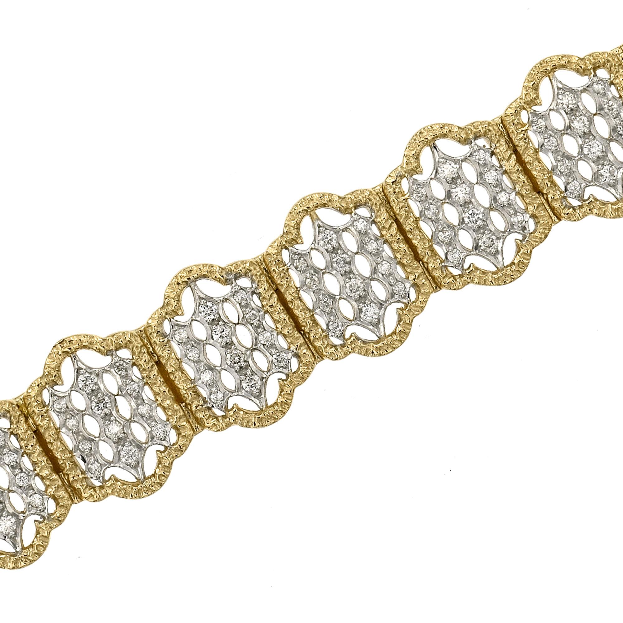 Round Cut Diamond Art Deco Style Bracelet in 18K Two Tone Gold  For Sale