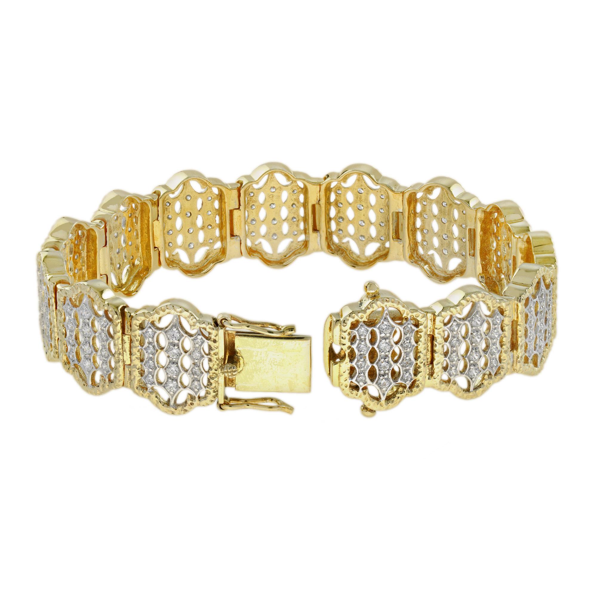 Women's Diamond Art Deco Style Bracelet in 18K Two Tone Gold  For Sale