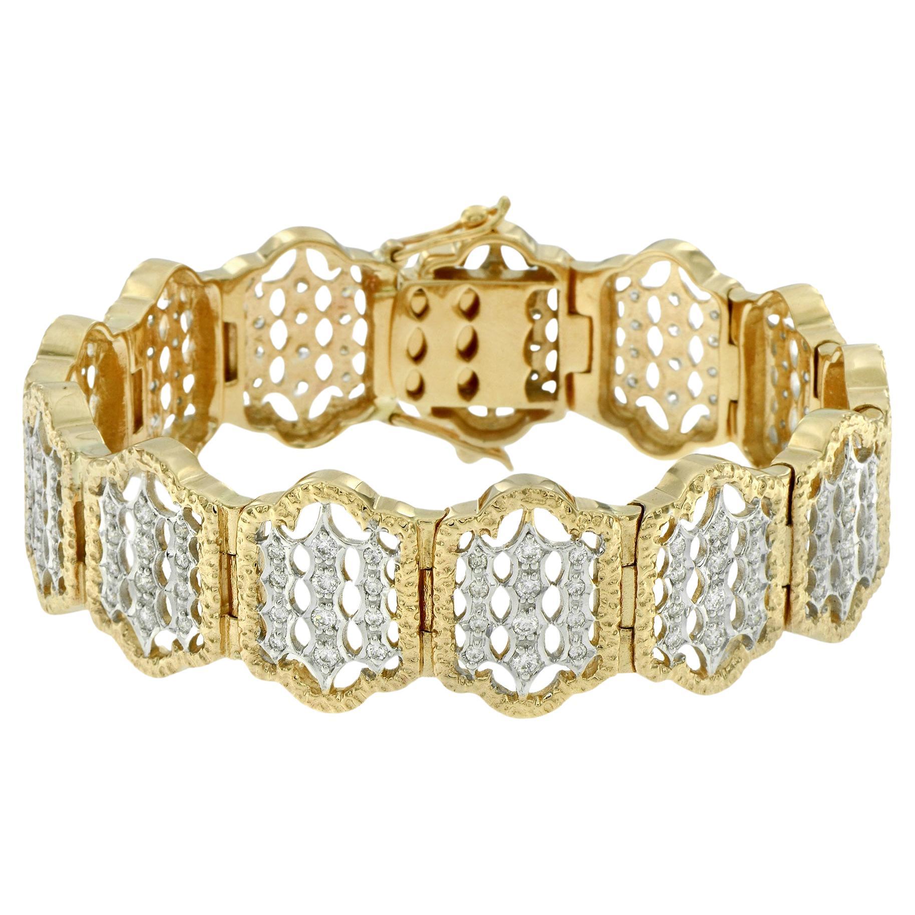 Diamond Art Deco Style Bracelet in 18K Two Tone Gold  For Sale