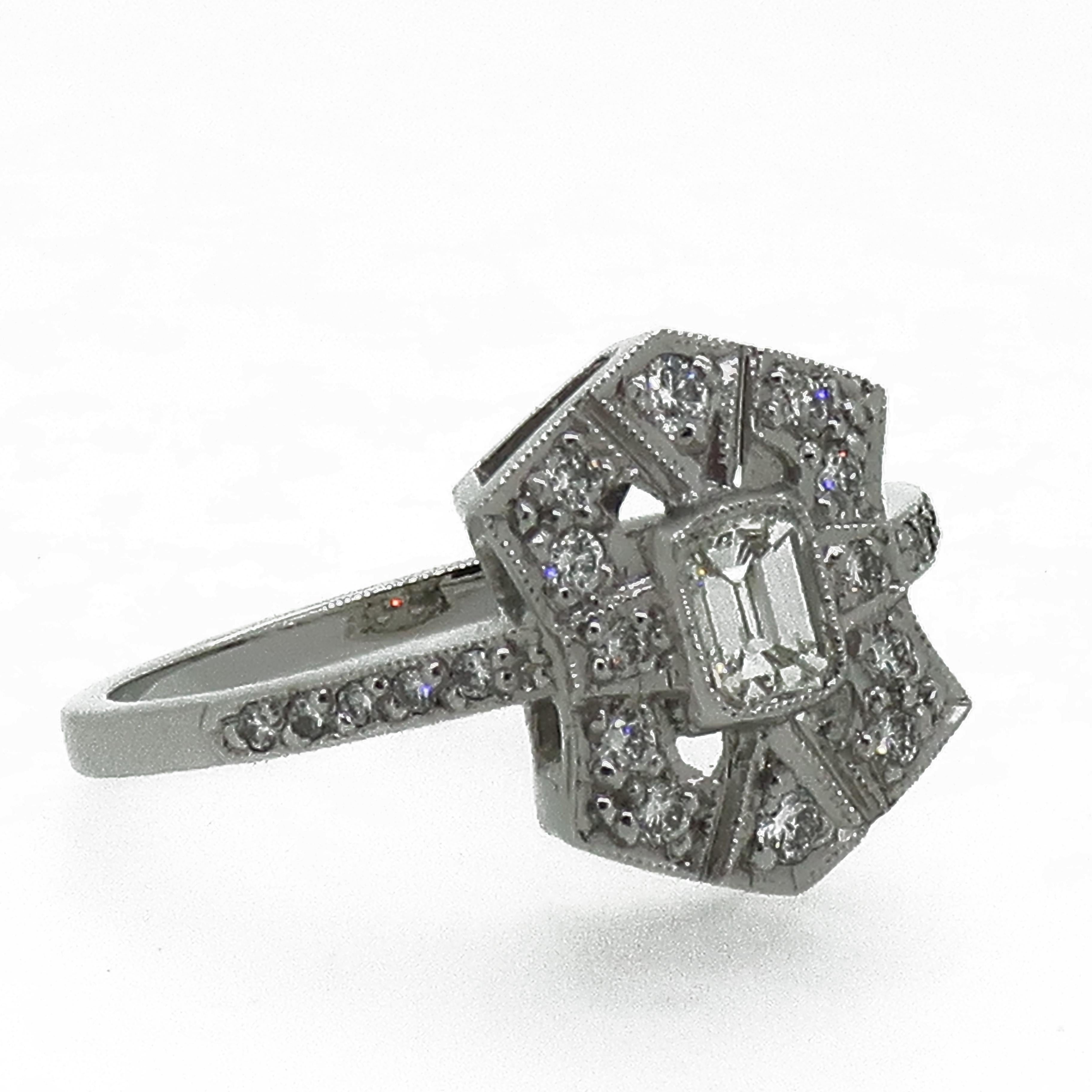 Women's Diamond Art Deco Style Cluster Ring 18 Karat White Gold For Sale