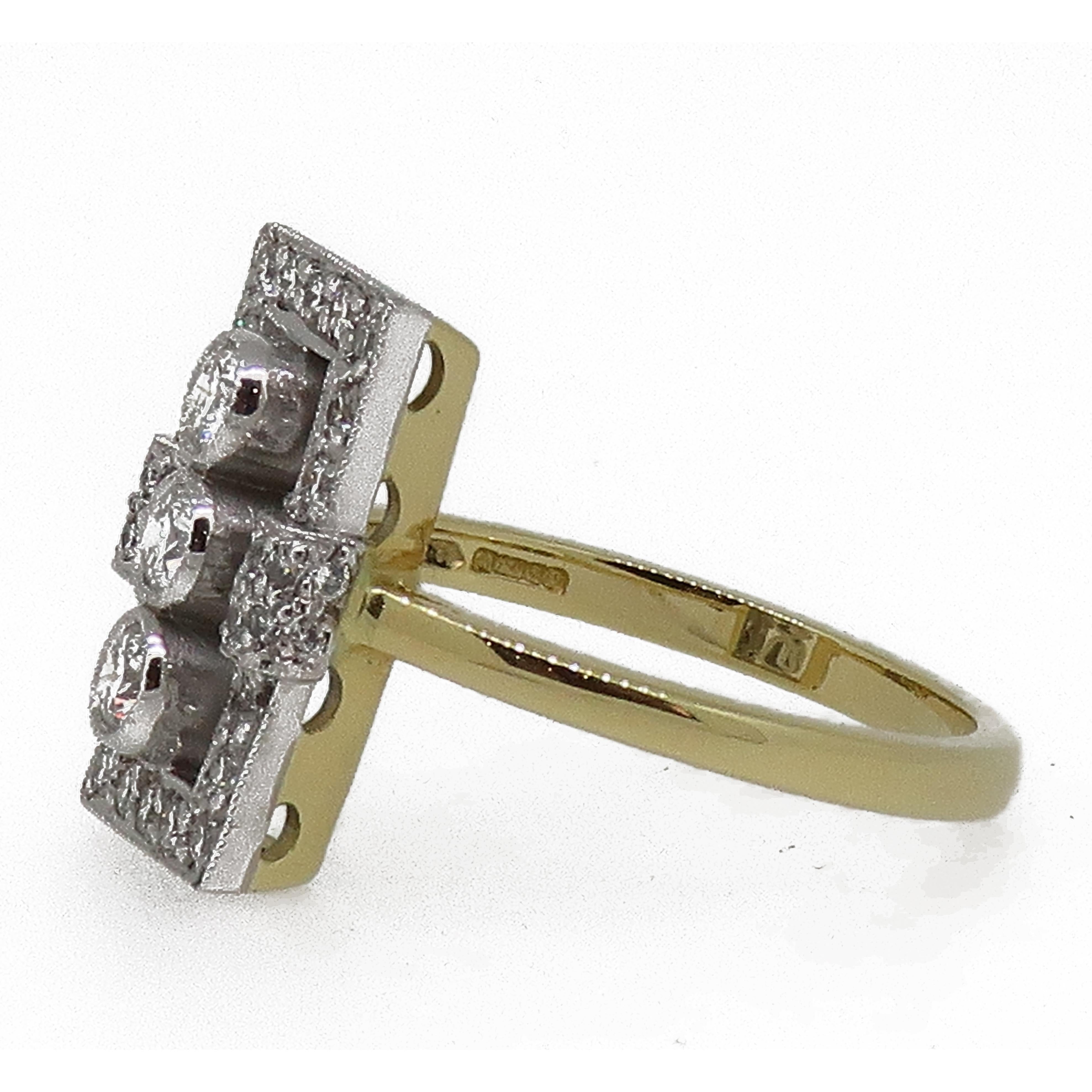 Brilliant Cut Diamond Art Deco Style Cluster Ring 18 Karat Yellow and White Gold