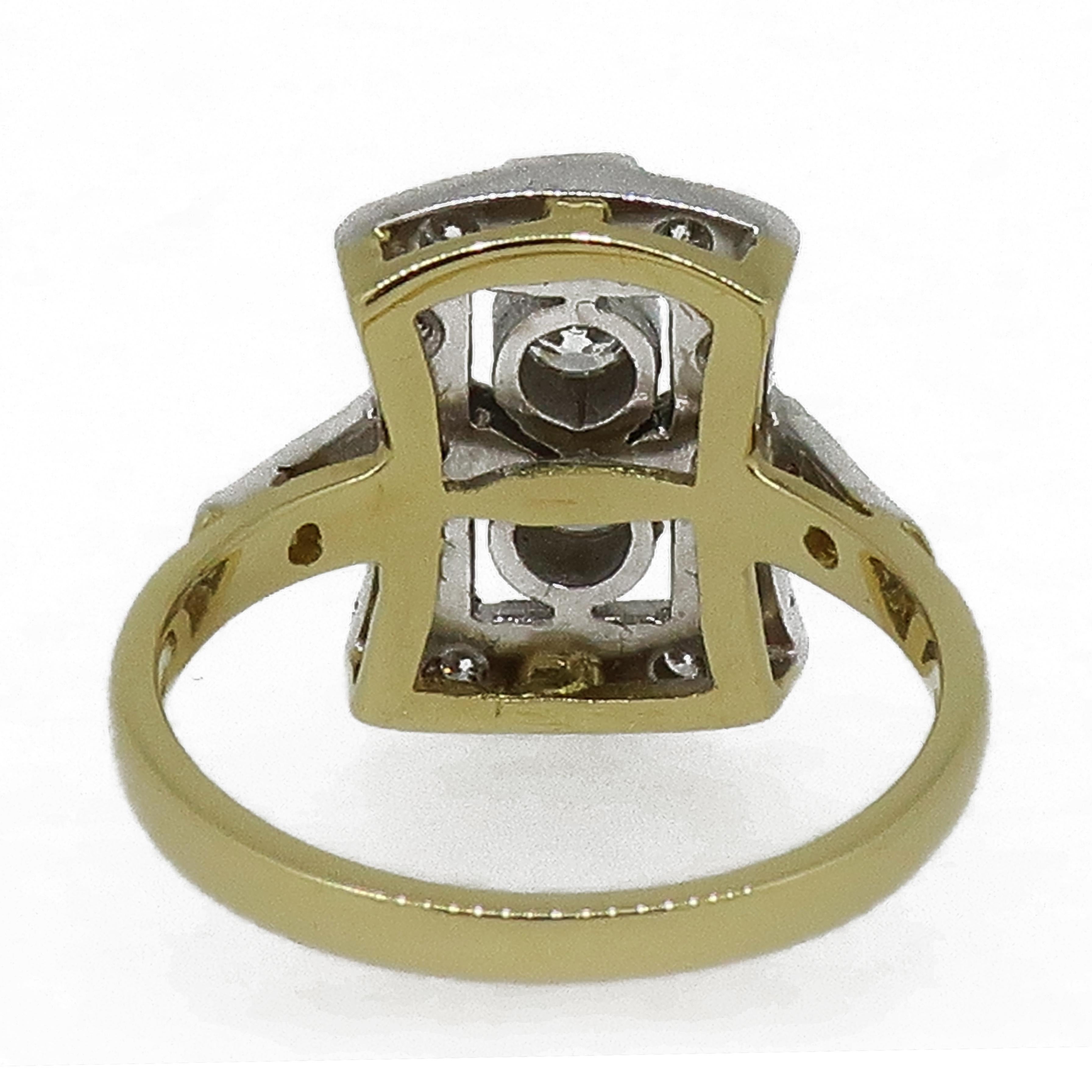 Brilliant Cut Diamond Art Deco Style Cluster Ring 18 Karat Yellow and White Gold For Sale