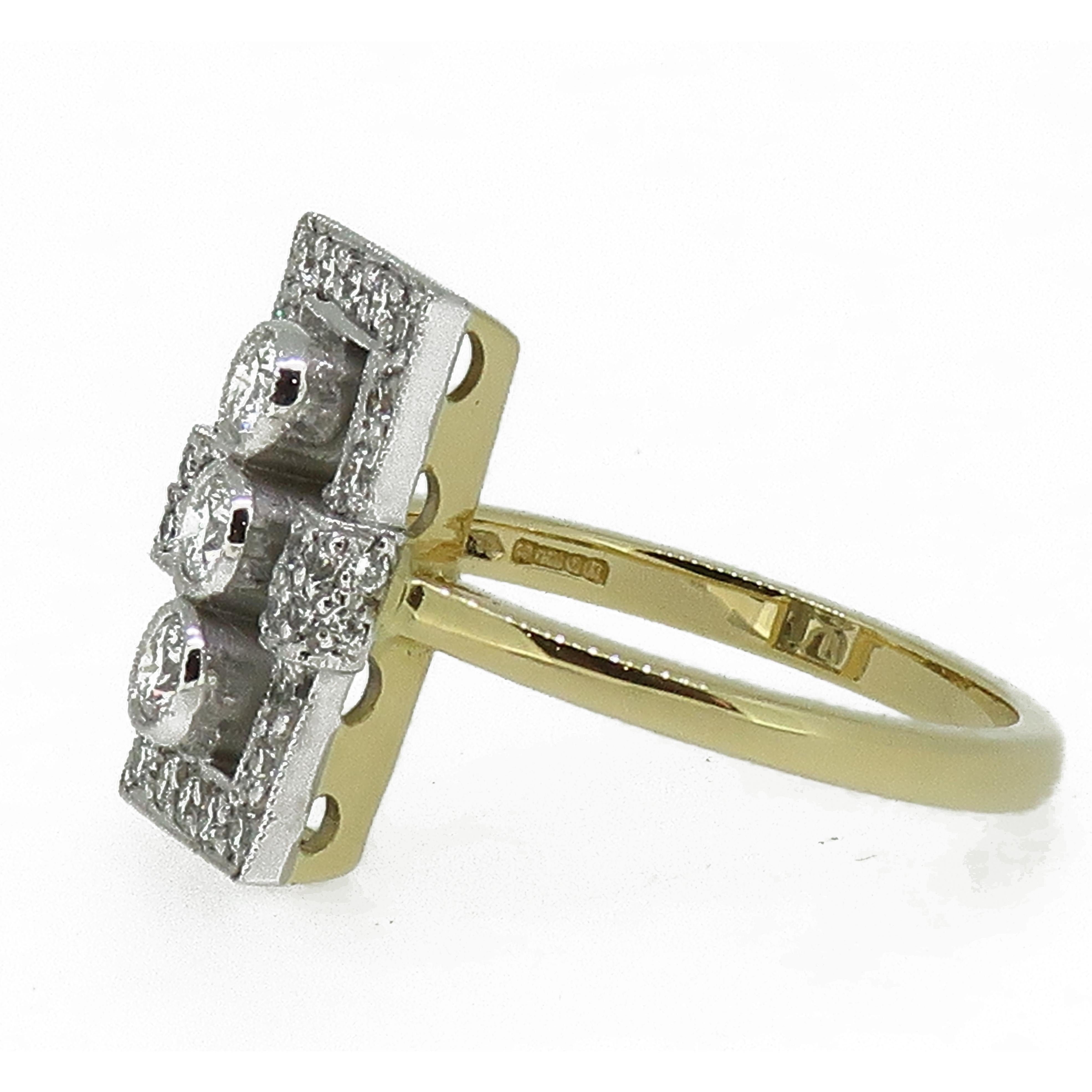 Diamond Art Deco Style Cluster Ring 18 Karat Yellow and White Gold In New Condition In East Grinstead, GB
