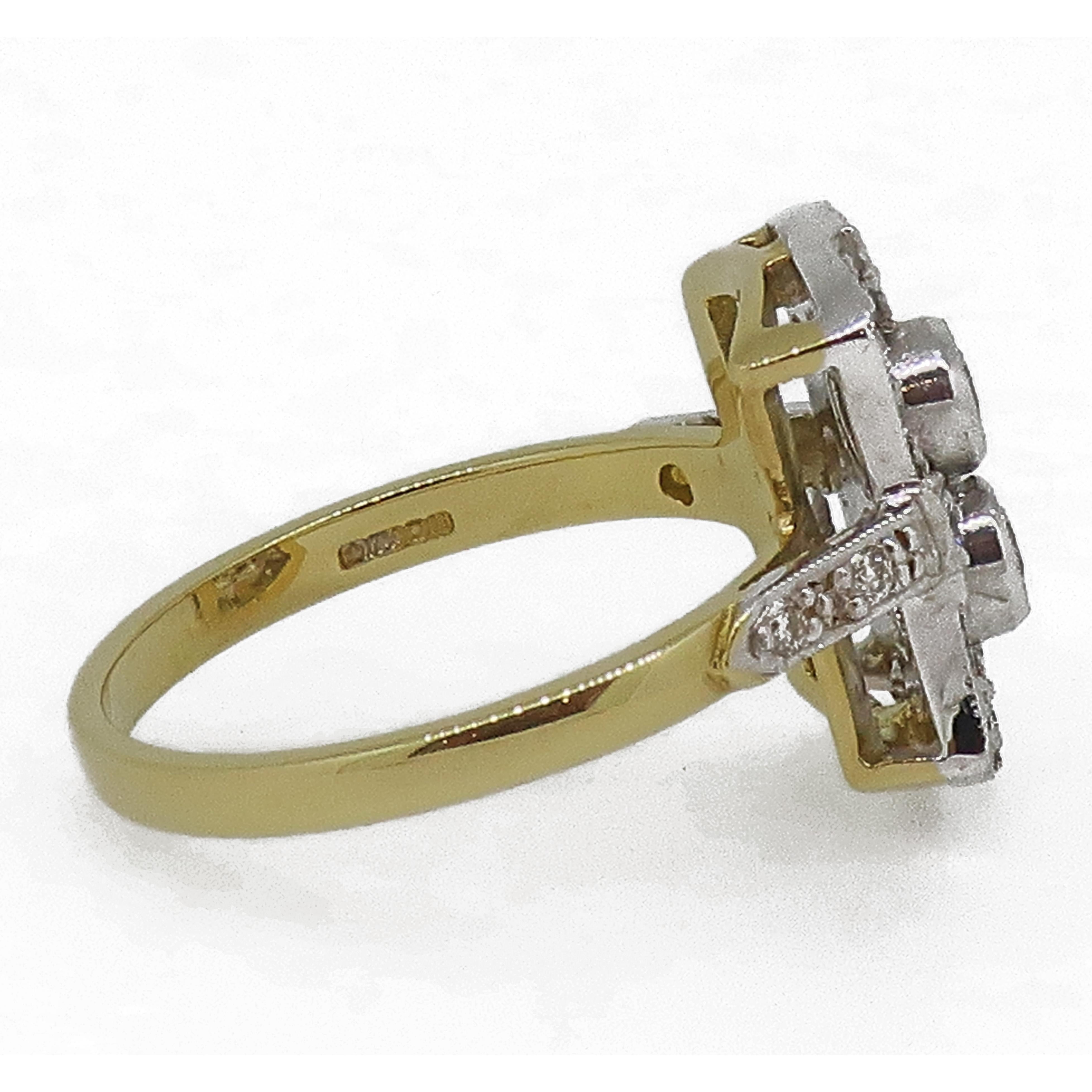 Diamond Art Deco Style Cluster Ring 18 Karat Yellow and White Gold In New Condition For Sale In East Grinstead, GB