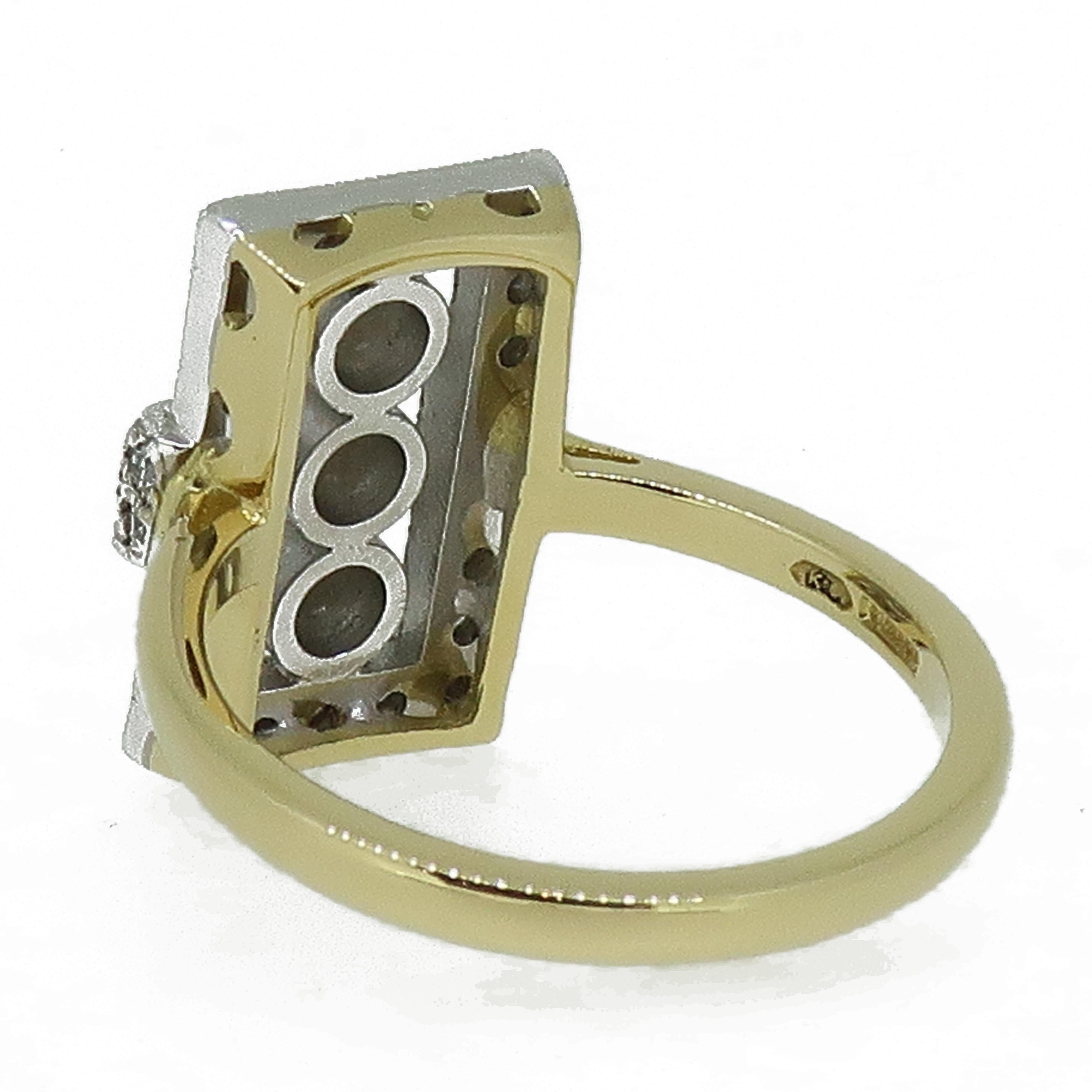 Women's Diamond Art Deco Style Cluster Ring 18 Karat Yellow and White Gold