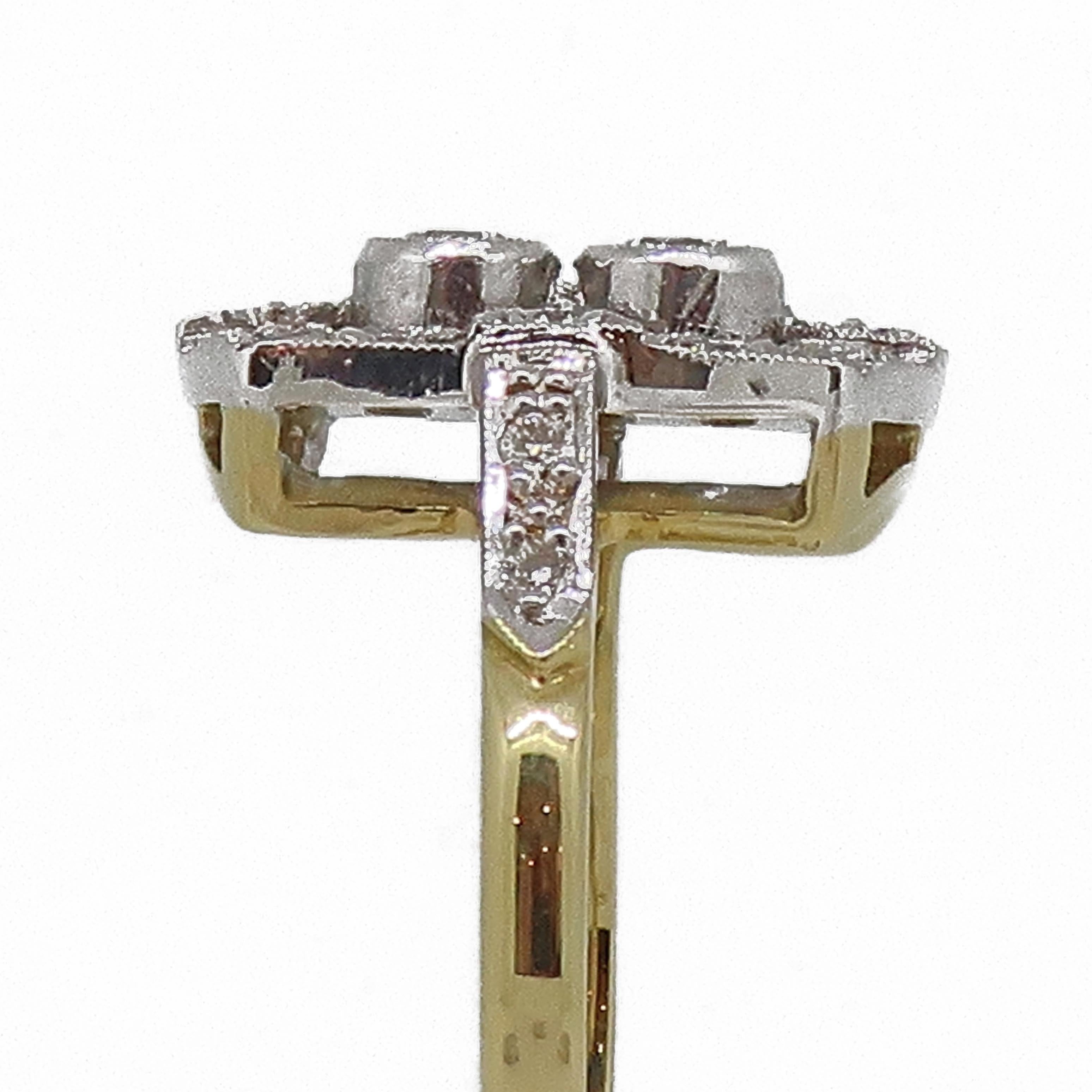 Diamond Art Deco Style Cluster Ring 18 Karat Yellow and White Gold For Sale 1