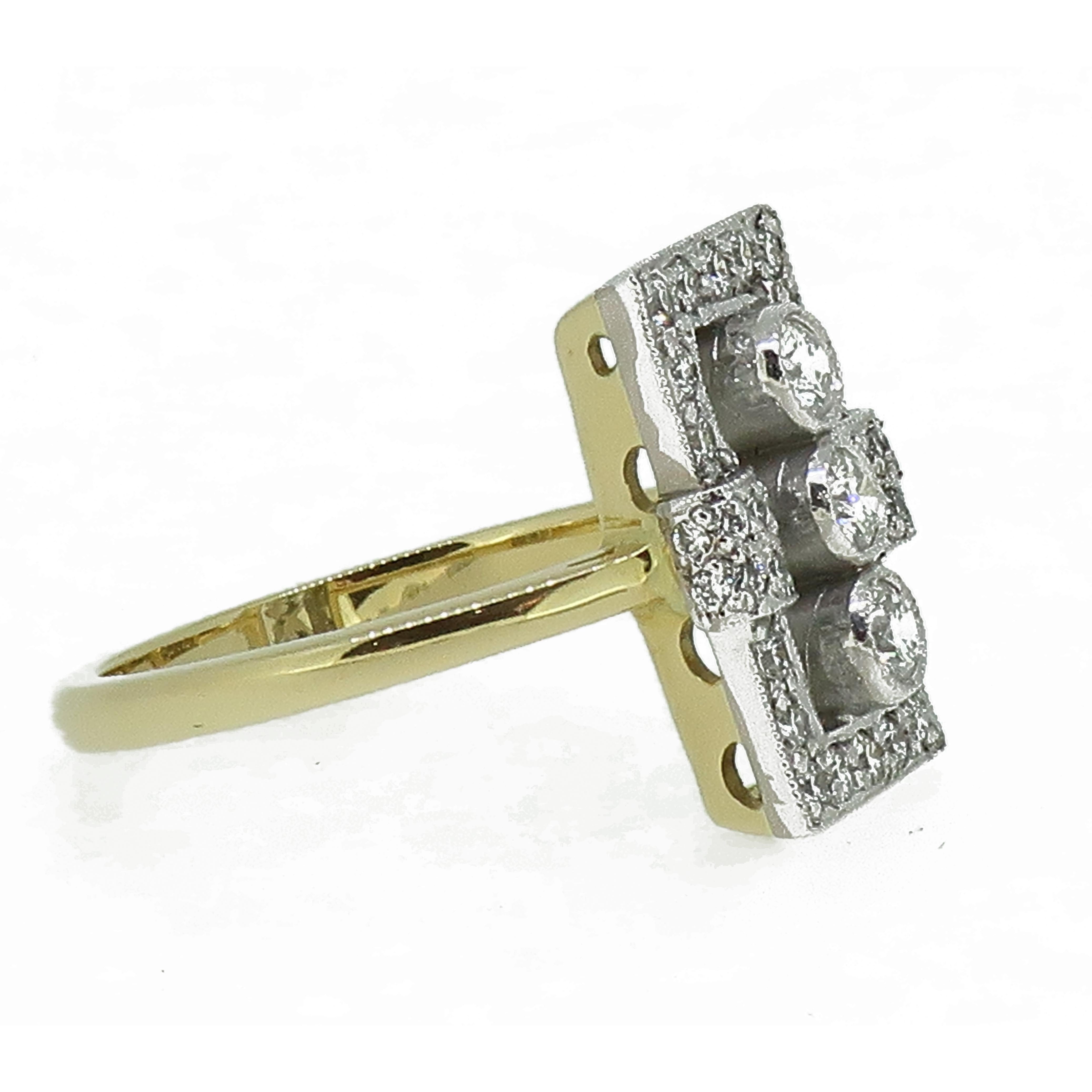 Diamond Art Deco Style Cluster Ring 18 Karat Yellow and White Gold 2