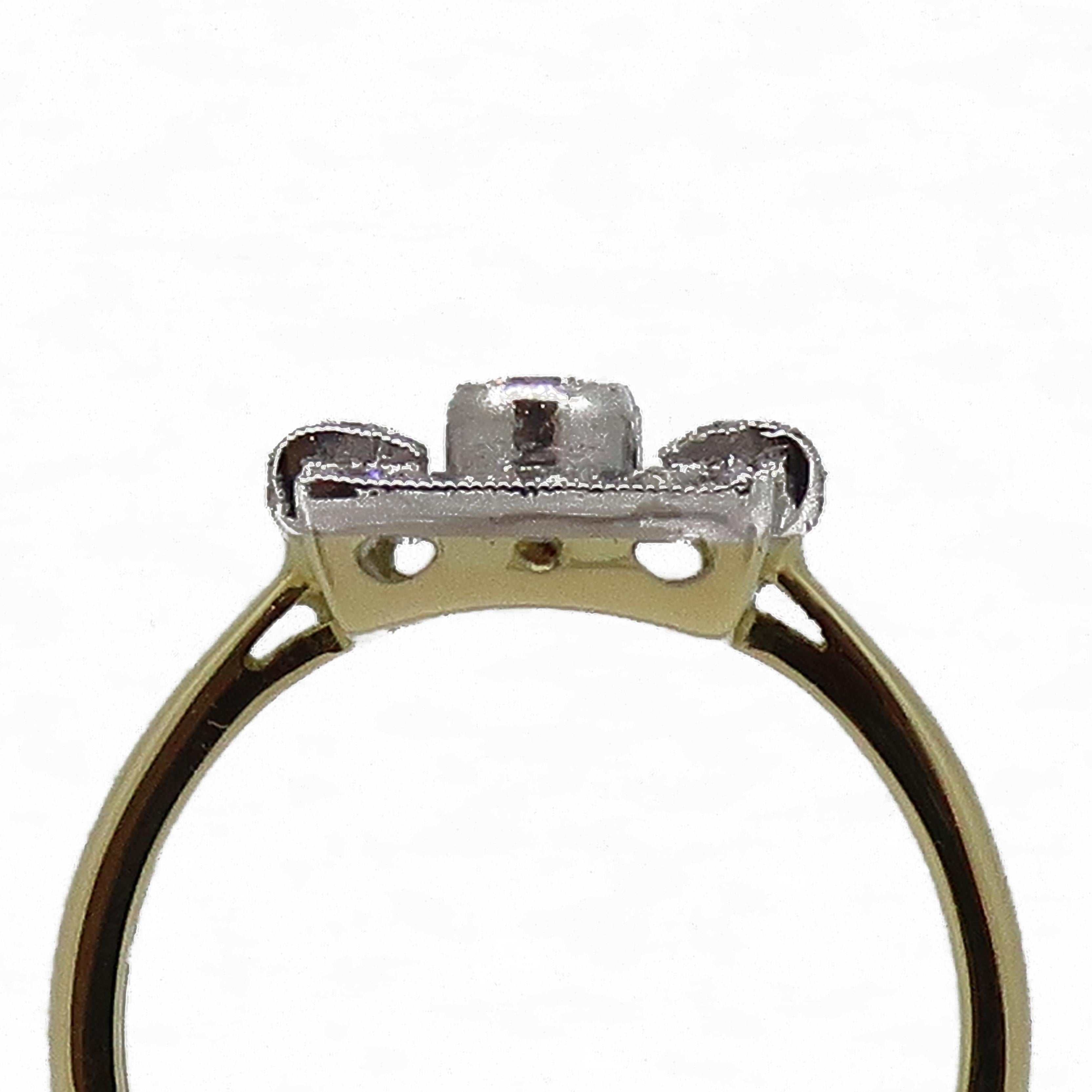 Diamond Art Deco Style Cluster Ring 18 Karat Yellow and White Gold 3