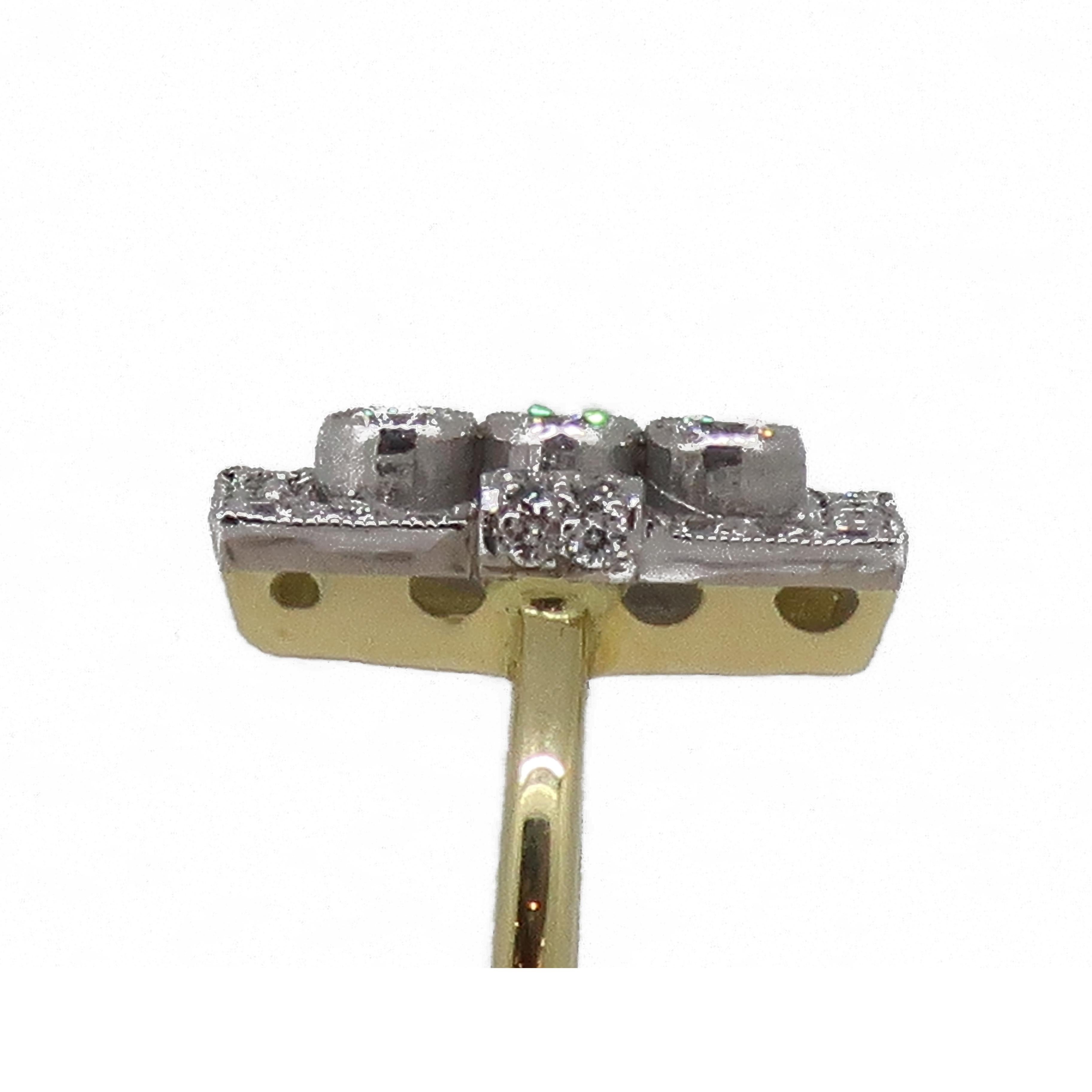 Diamond Art Deco Style Cluster Ring 18 Karat Yellow and White Gold 4