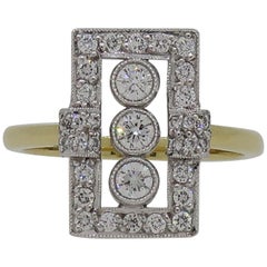Diamond Art Deco Style Cluster Ring 18 Karat Yellow and White Gold