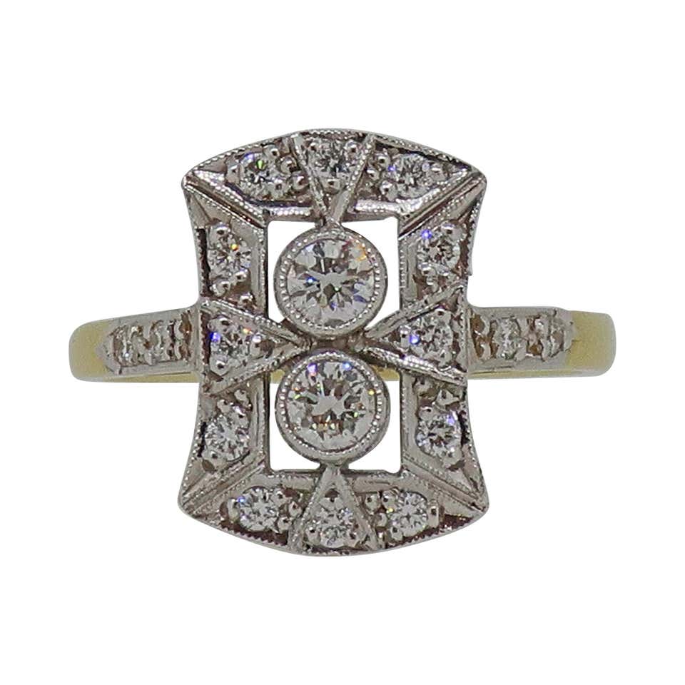 18 Karat Gold Emerald Cut Sapphire and Diamond Art Deco Style Cluster ...