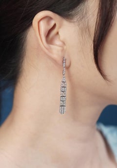 Diamond Art Deco Style Dangle Earrings in 14K White Gold