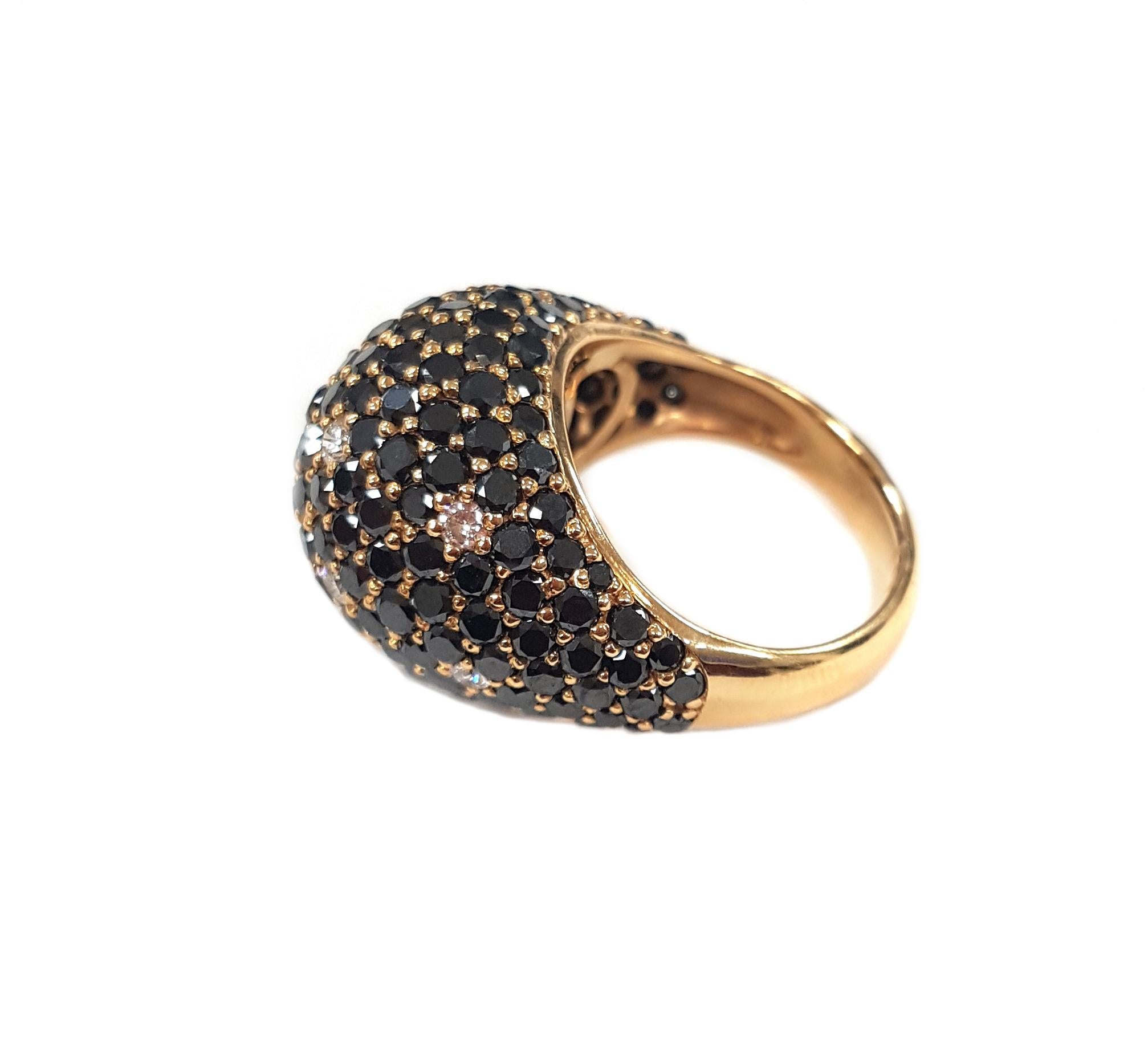 Round Cut 21st Century 18 Karat Rose Gold Diamond Art Deco Style Dome Cocktail Ring For Sale