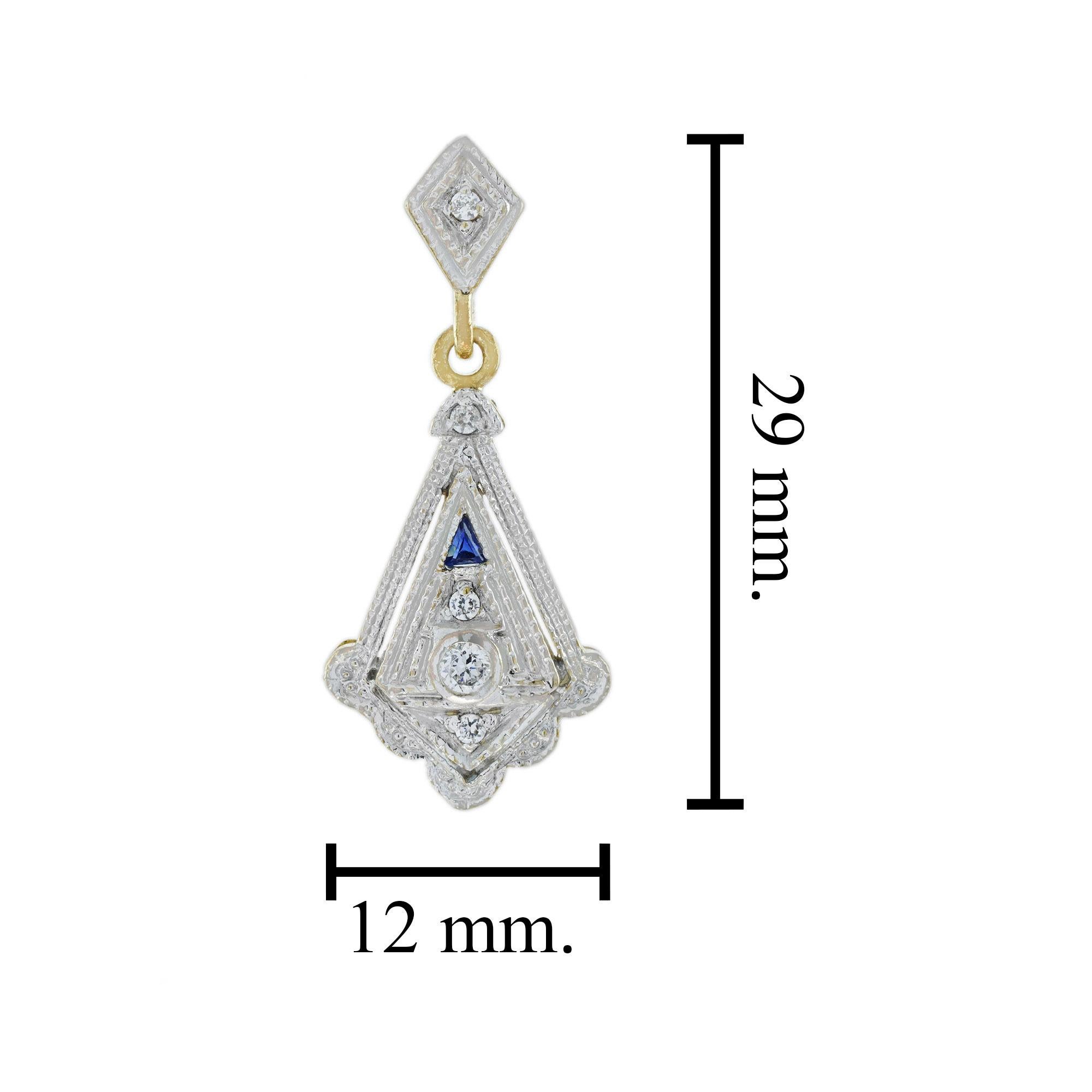 Diamant Art Deco Stil Tropfen 14K zwei Tone Gold Ohrringe baumeln (Rundschliff) im Angebot