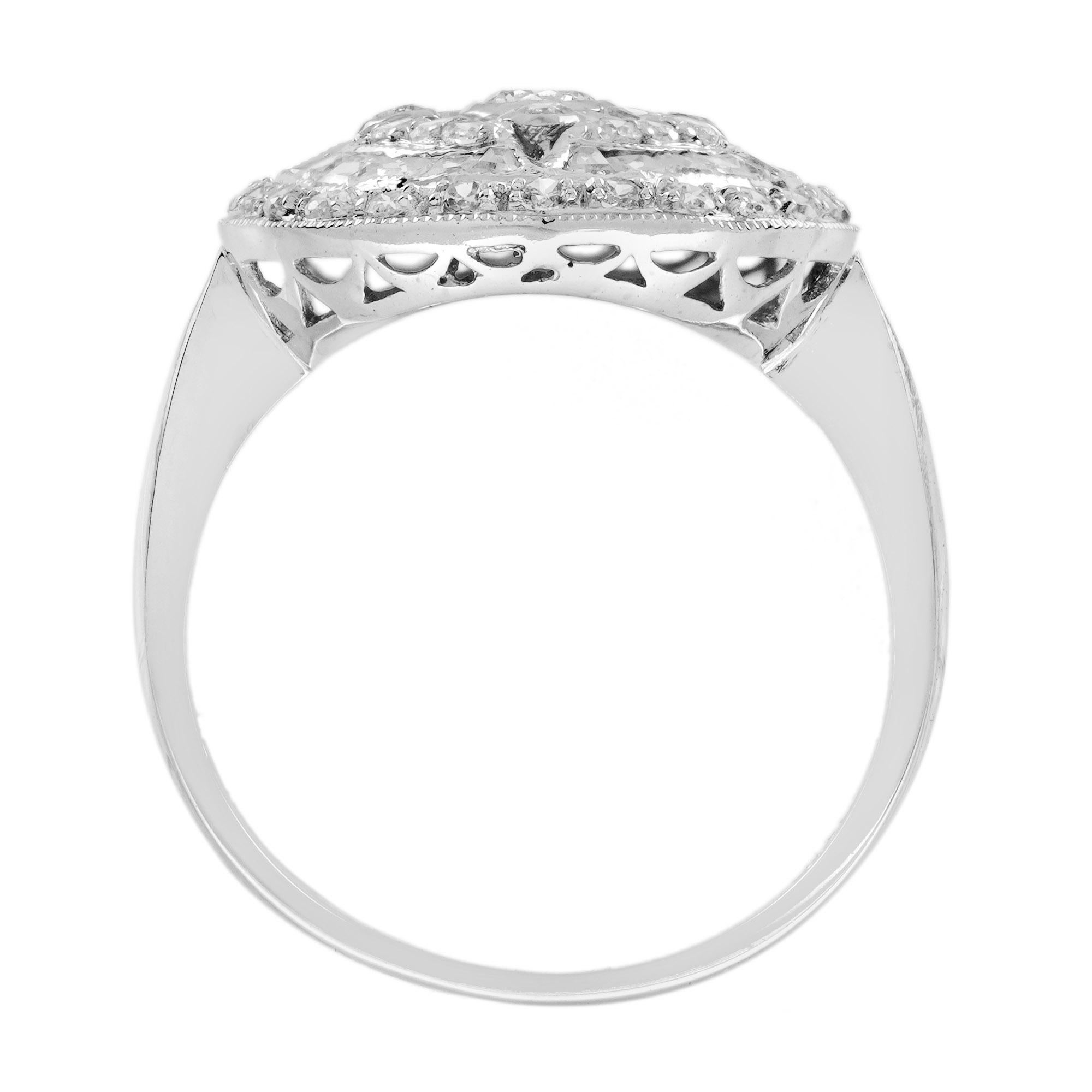 Donna Anello di fidanzamento a grappolo con diamanti in stile Art Deco in oro bianco 18 carati in vendita