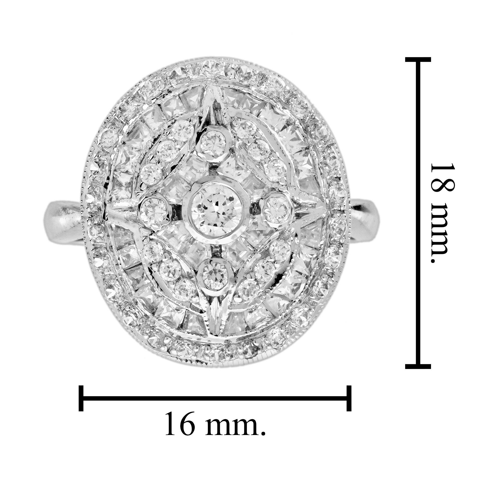 Anello di fidanzamento a grappolo con diamanti in stile Art Deco in oro bianco 18 carati in vendita 1