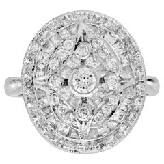 Diamond Art Deco Style Engagement Cluster Ring in 18K White Gold