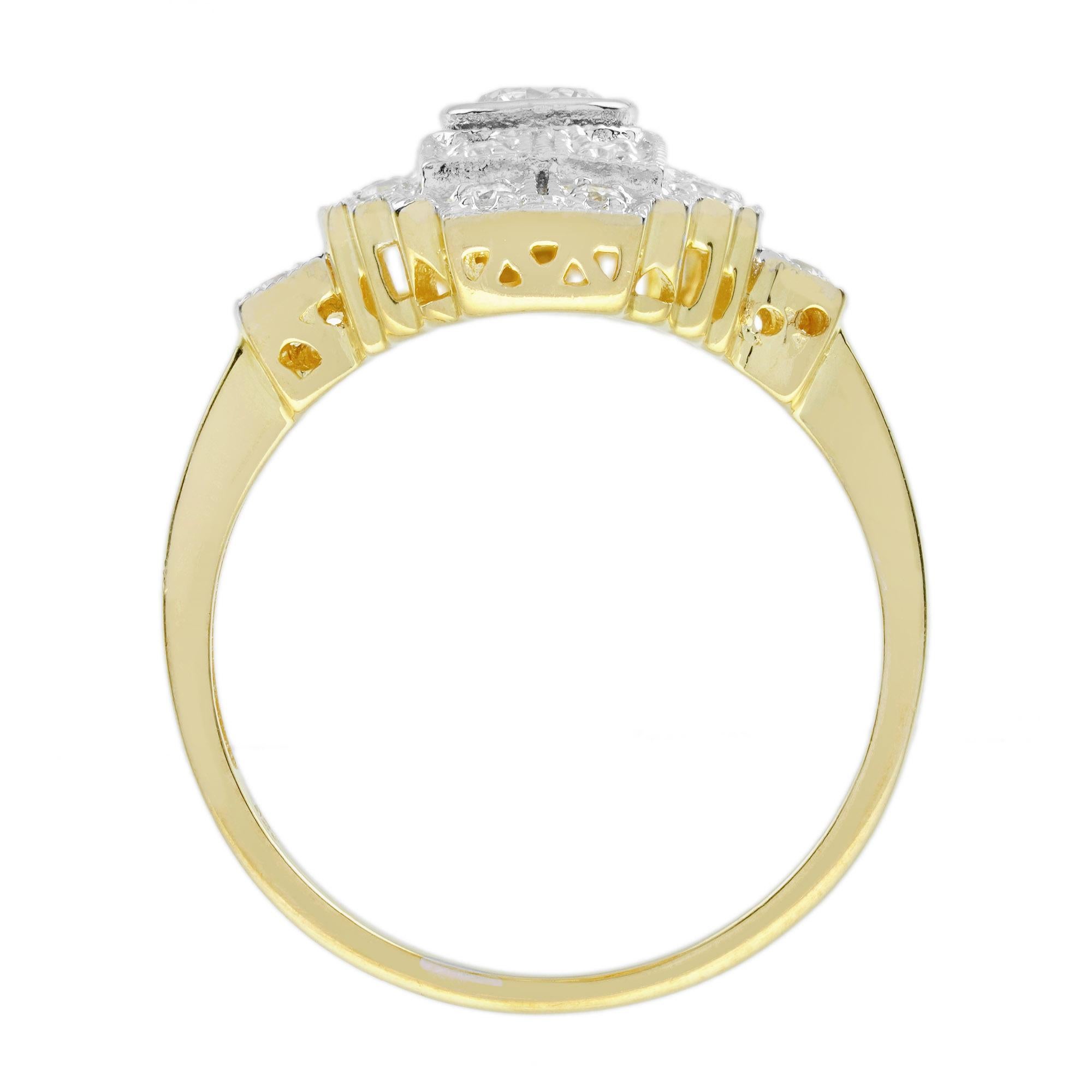 Donna Anello di fidanzamento con diamante in stile Art Deco in oro bicolore 18 carati in vendita