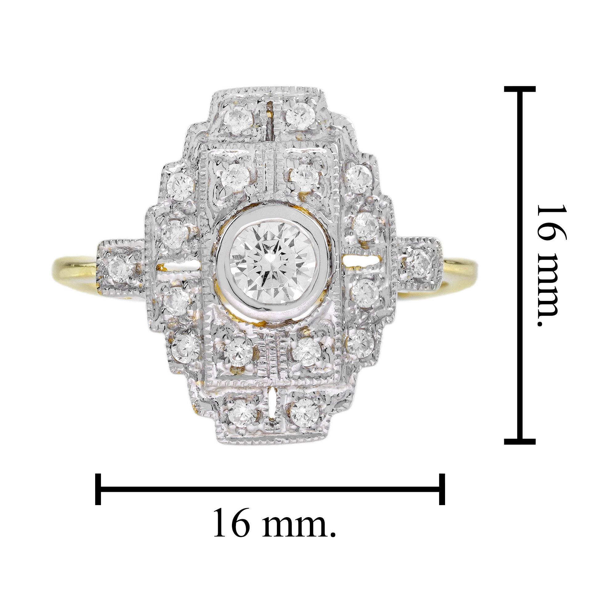 Anello di fidanzamento con diamante in stile Art Deco in oro bicolore 18 carati in vendita 1