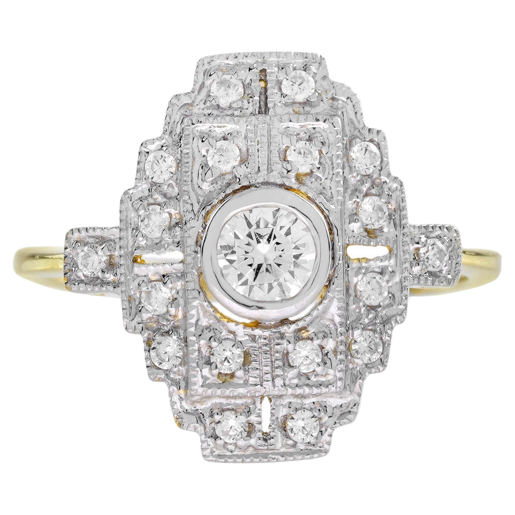 Diamond Art Deco Style Engagement Ring in 18K Two Tone Gold