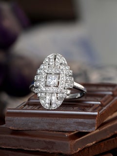 Diamond Art Deco Style Engagement Ring in 18K White Gold