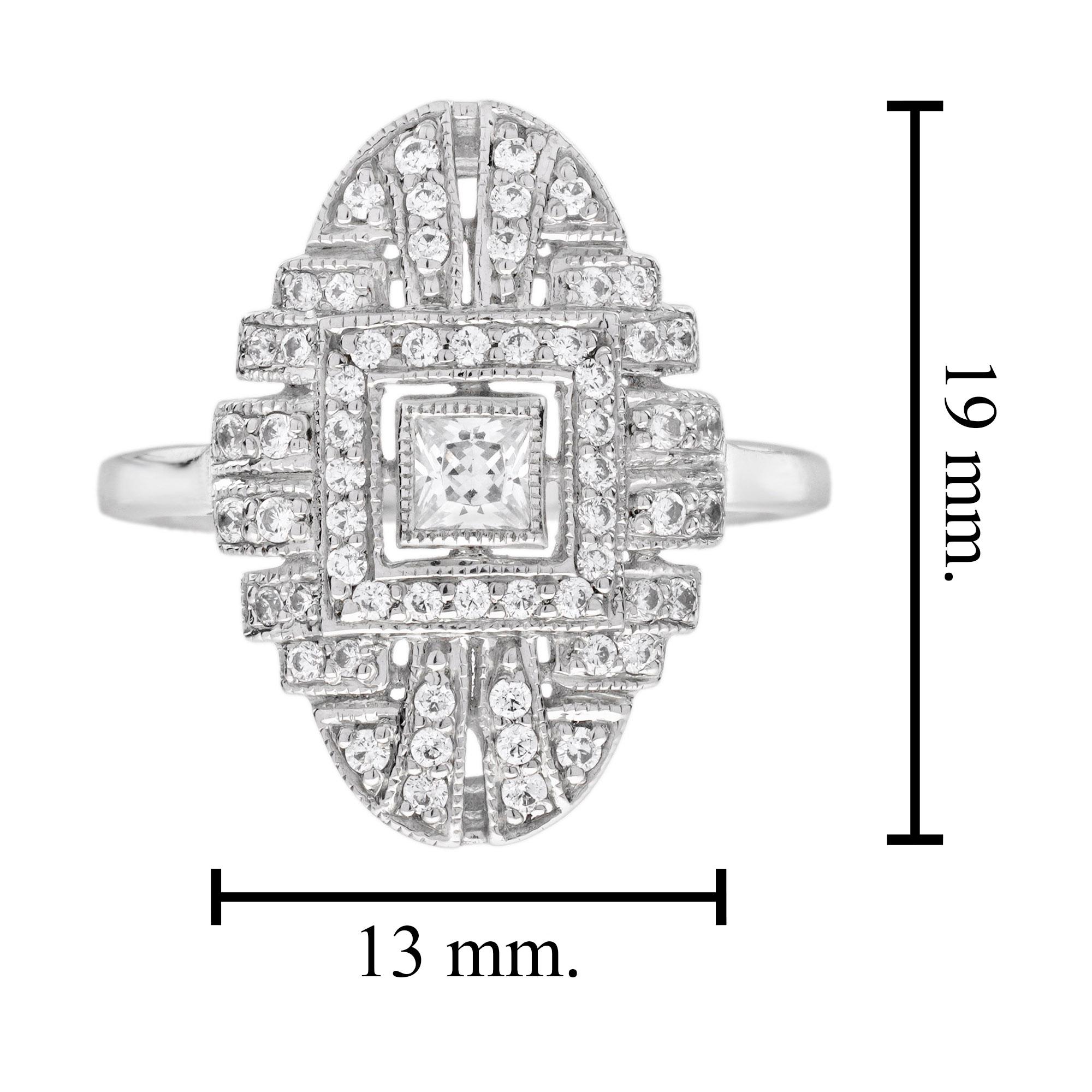 Bague de fiançailles en or blanc 18 carats avec diamant de style Art déco en vente 2