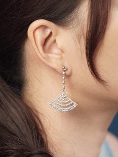 Diamond Art Deco Style Fan Dangle Earrings in 14K White Gold