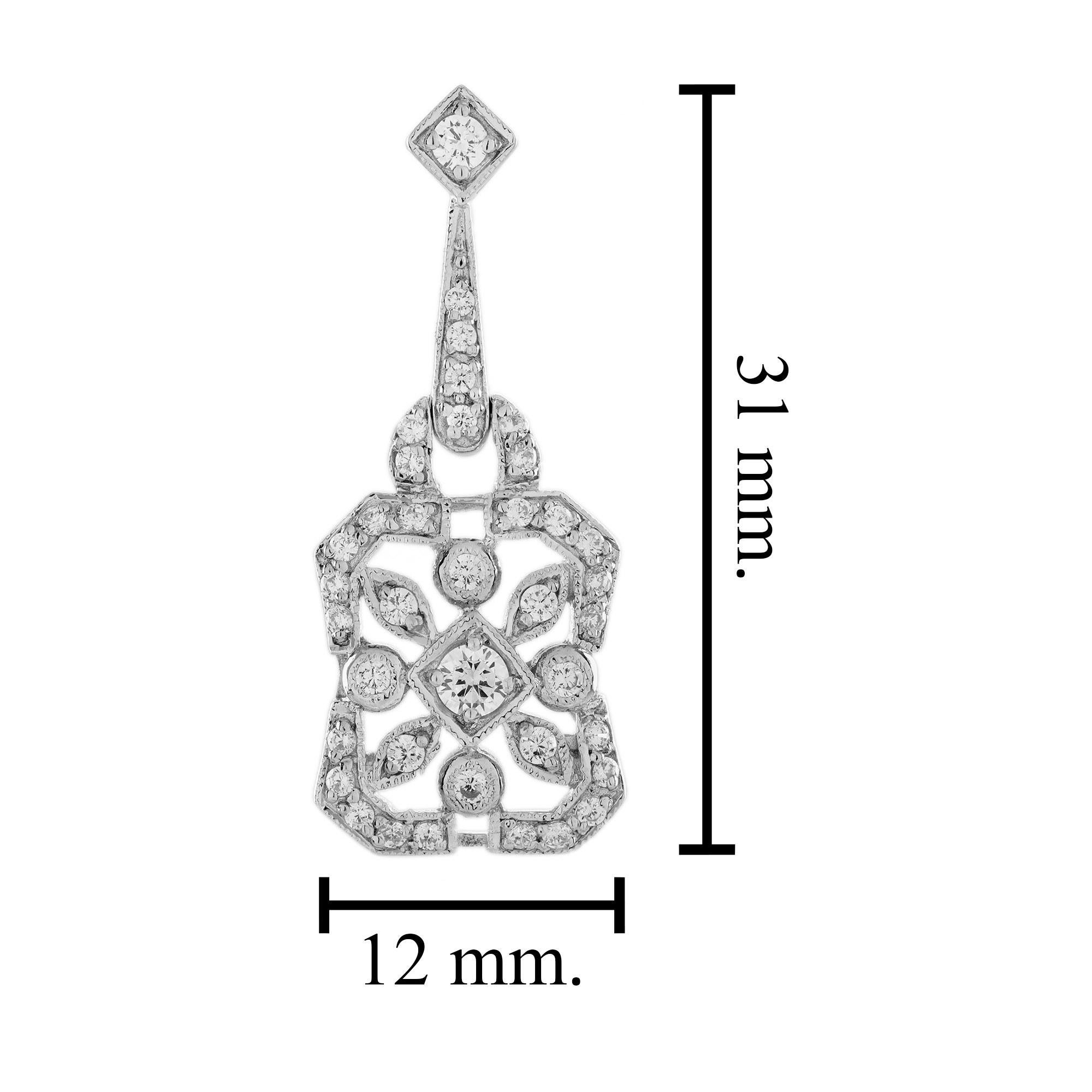 Women's Diamond Art Deco Style Geometric Floral Earrings in 18K White Gold For Sale