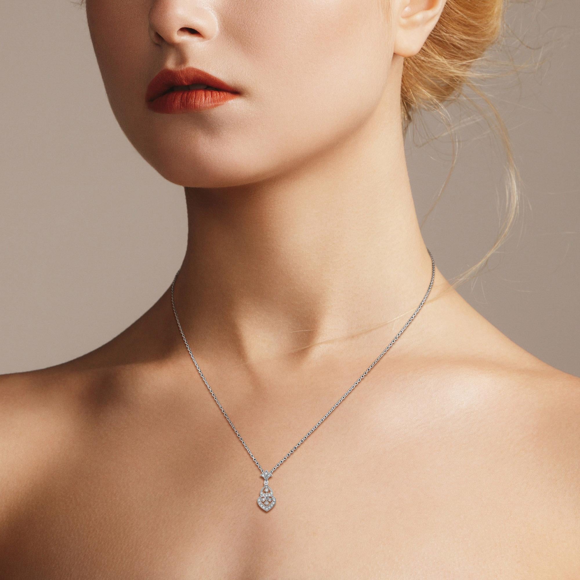 Diamant-Anhänger Lilly 14K Weißgold Art Deco Style Weißgold-Anhänger im Zustand „Neu“ im Angebot in Oakton, VA