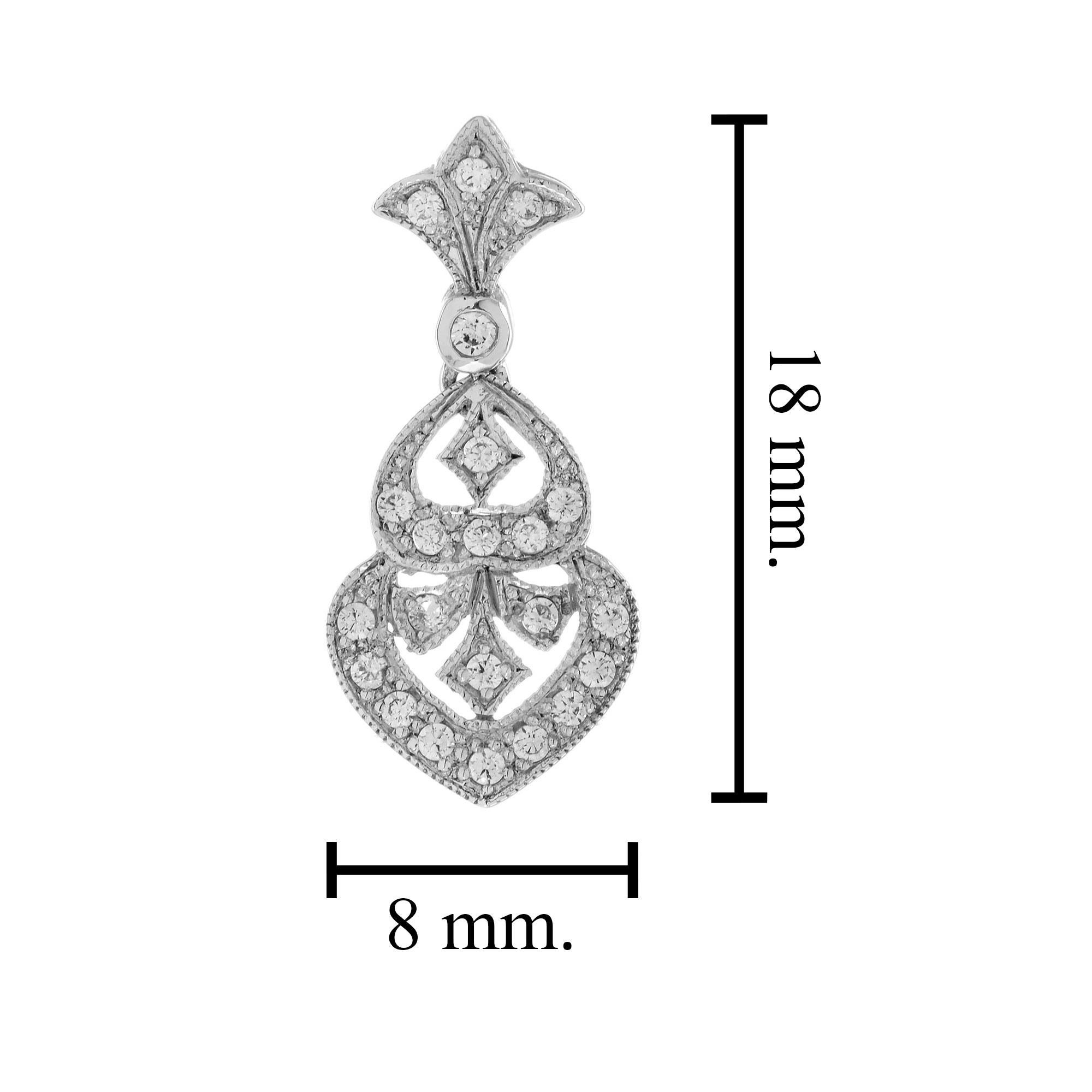 Women's Diamond Art Deco Style Lilly Pendant in 14K White Gold For Sale