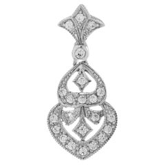 Diamond Art Deco Style Lilly Pendant in 14K White Gold