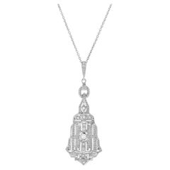 Diamond Art Deco Style Pendant Necklace in 14K White Gold