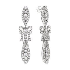 Diamond Art Deco Style Ribbon Bow Drop Earrings in 18K White Gold