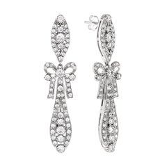 Diamond Art Deco Style Ribbon Bow Drop Earrings in 18K White Gold