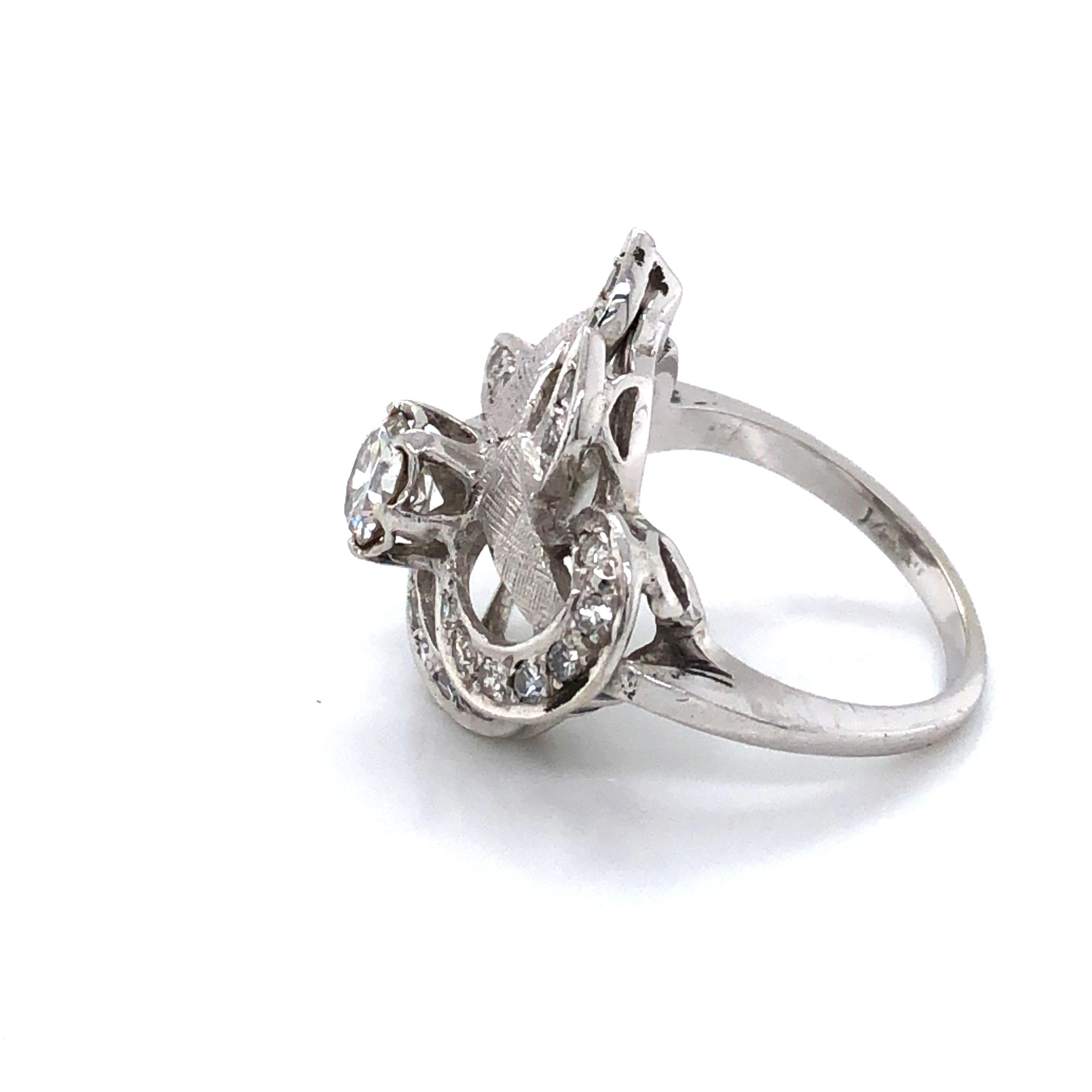 Diamond Art Nouveau Style White Gold Ring For Sale 2