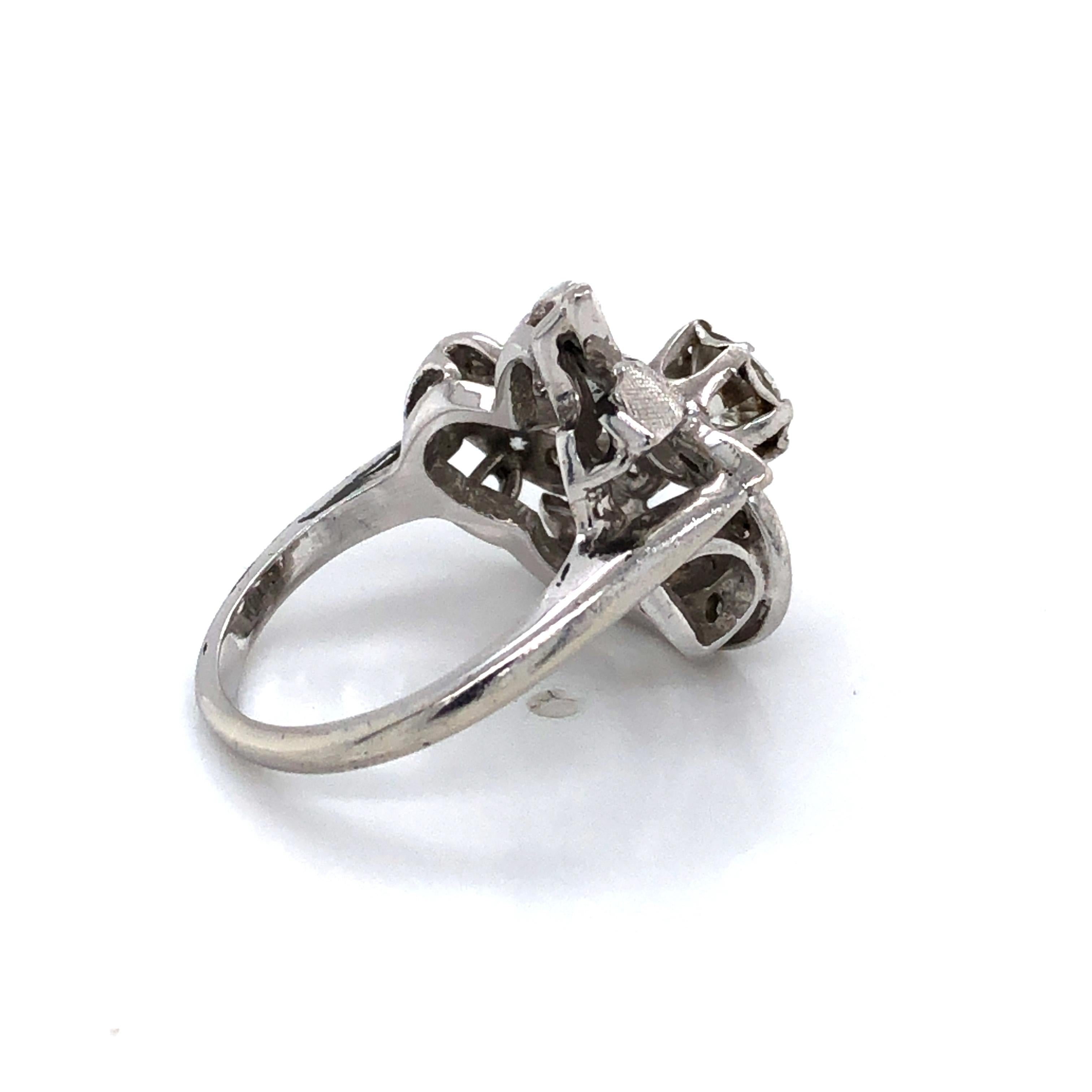 Diamant-Diamant-Ring aus Weißgold im Jugendstil (Art nouveau) im Angebot