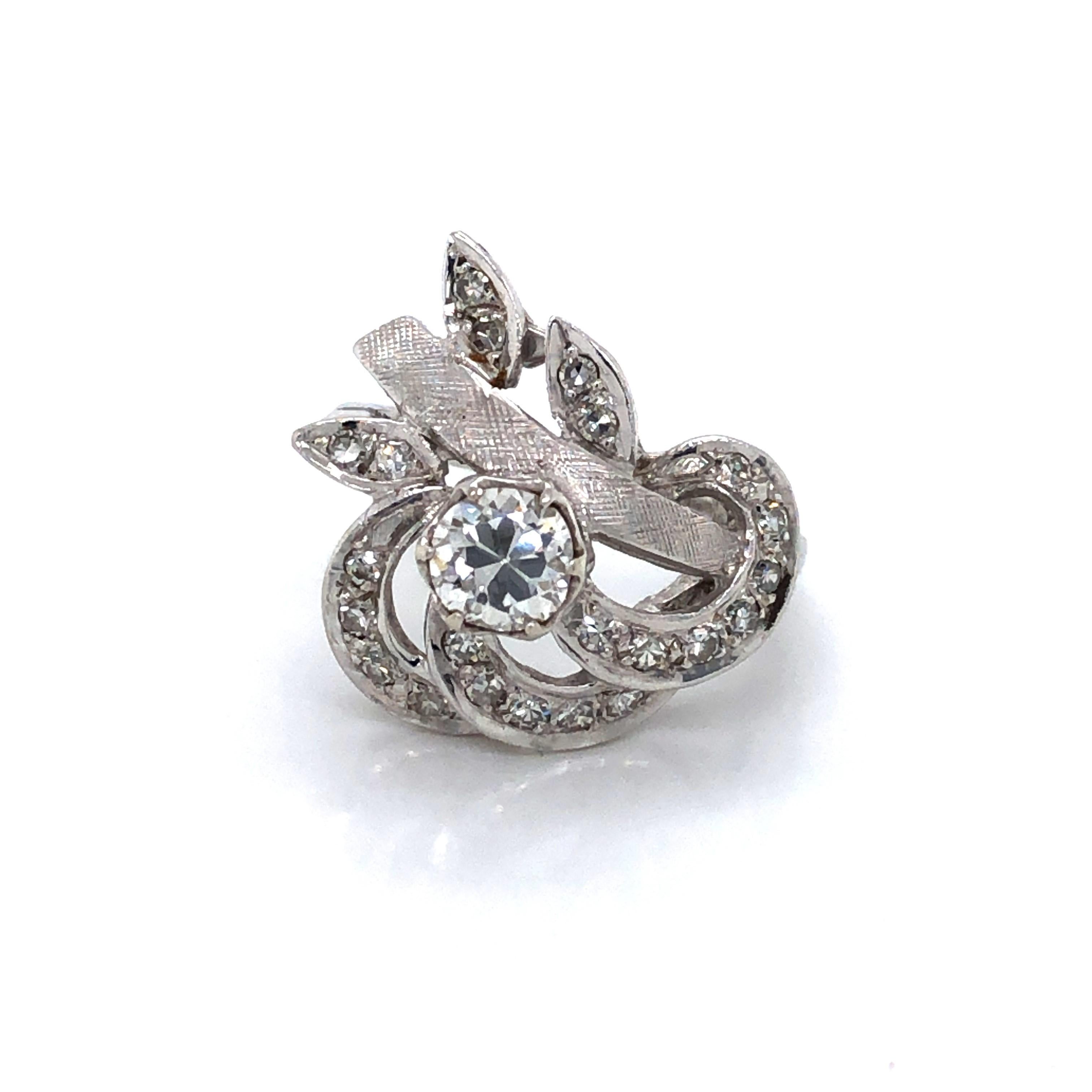 Diamant-Diamant-Ring aus Weißgold im Jugendstil (Alteuropäischer Brillantschliff) im Angebot